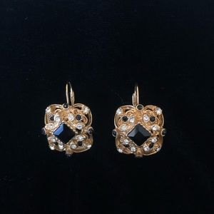 Black and Clear Crystal Gold  Earrings